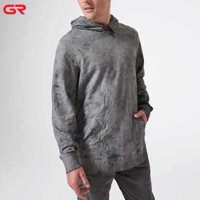 China High Quality Dark Gray Longline Kangaroo Pocket Fleece Men's Anti-pilling Acid Wash Hoodie for sale