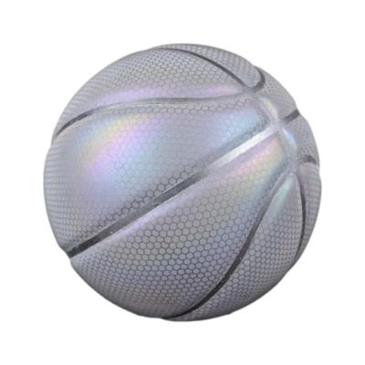 China Reflected By Light/Glow In Dark Special Hot Sale Customized 7/6/5 Inch Logo Reflect Glowing Fluorescent Basketball Reflective Basketball for sale