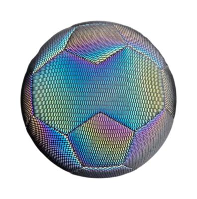 China Lightweight Reflective / Glow In The Dark Durable And High Quality PU Leather 5/4/3 Inch Holographic Reflective Football Soccer Ball for sale