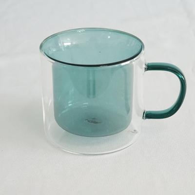 China New Design 6oz 200ml Modern Color Double Wall Glass Cups Glass Mug Insulated for sale