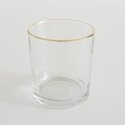 China Glossy / Matte Outdoor Hot Sale Empty Candle Container Glass Jar Gold Rim for sale