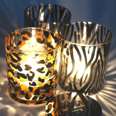 China New Arrival Leopard Print Leopard Print Candle Glass Jar With Lid 10oz 8oz for sale