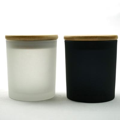 China Hot Sale 10oz Matte White Black Custom Home Decoration Glass Candle Jar With Bamboo Lid for sale