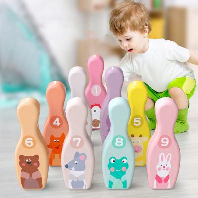 China Cartoon Toy Wooden Cartoon Bowling Early Educational Interactive Game Fun Toys For Children for sale