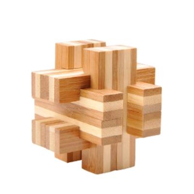 China Chridren Toys Bamboo Puzzle 3D Lock Puzzle DIY Wooden Wooden Puzzle for sale