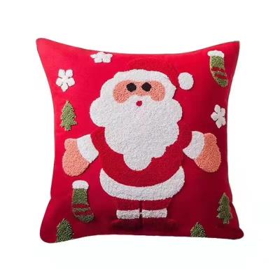 China 2022 Viable Cartoon Christmas Cushion Covers Soft Red Happy New Year Sofa Throw Pillow Cover Merry for sale