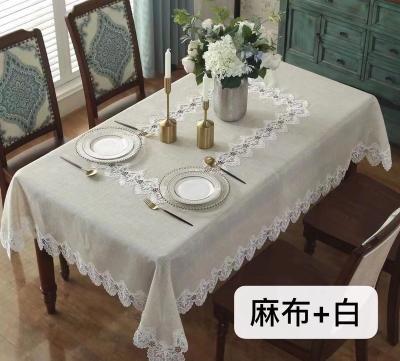 China Wholesale Waterproof Fancy Embroidered Lace Table Runner Rectangular White Linen Wedding Party Tablecloths for sale