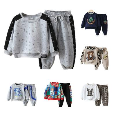 China Anti-Shrink Factory wholesale Korean children's men's 2023 spring and autumn fashion letter printed 2-piece suit lapel cotton sweater + pant for sale