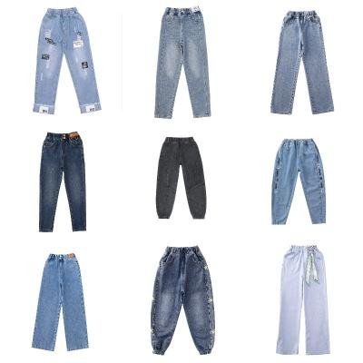 China Color Fade Proof New wholesale autumn girls CUHK children's wear jeans high quality ripped fashion jeans casual pants for sale