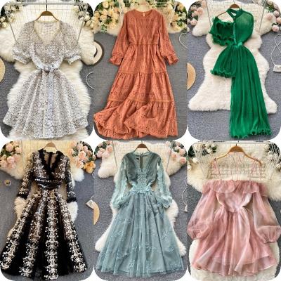 China Anti-Static Factory wholesale high-quality first love tea break skirt first love waist collection retro gentle bubble sleeve chic dress for sale