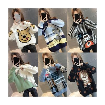 China Anti-wrinkle Factory wholesale 2023 new autumn and winter Korean women's casual loose O-neck cartoon pullover all with long-sleeved sweater for sale