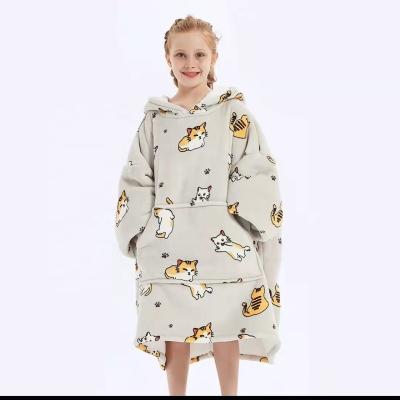 China Winter Sherpa Folded Hooded Blanket Custom Made Oversized Warm Wearable Lazy Fleece Long Sweatshirt for sale