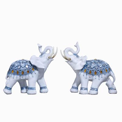 China China Blue Lucky Fortune Elephant Statue Feng Shui Sculpture Resin and White Porcelain Home Decor Office Gift for sale