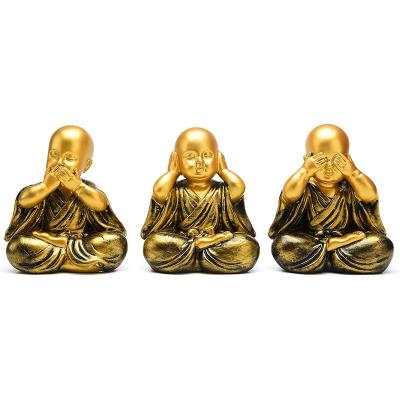 China China Resin Buddha 3 Monk Statues See No Wise Evil Speak No Evil Do No Evil Figurine Living Room Bedroom Office Store Desk Decoration for sale