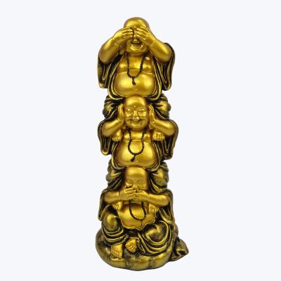 China Handmade Maitreya Buddha Statue Resin Home Decoration Sculpture Lucky Laughing Buddha China Fengshui Triple Buddha Statue for sale