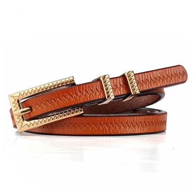 China Decorative Women Casual Leather Ladies Slim Gold Metal Belt for sale