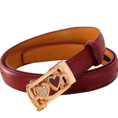 China Women Auto Ratchet Decoractive Heart Gold Buckles Leather Belts for sale