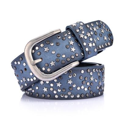 China Decoractive Women's Stud And Flower Chocolate Brown Belt For Jeans for sale