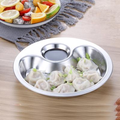 China Stainless Steel Vinegar Sustainable Dish With Draining Separate Dish Dumpling Dish Household Steaming Kitchen Draining Dinner Dish for sale