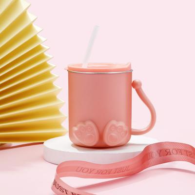 China 316 Pink Straw Water Cup Stainless Steel Kindergarten Family Baby Milk Juice Viable Anti-scalding Cups for sale