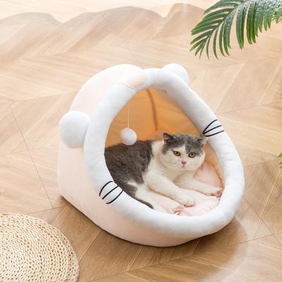 China Stocked New Comfortable Indoor Cave Bed Four Seasons Cat Bed Small Cushion Basket Cat House Supplies Pet Tent Deep Sleep Comfort for sale