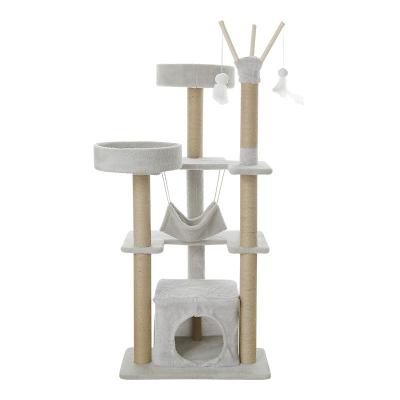 China Stocked Success Cat Condo House Cat Climbing Amazon Wood Scratching Tree Sisal Scratch Post for sale