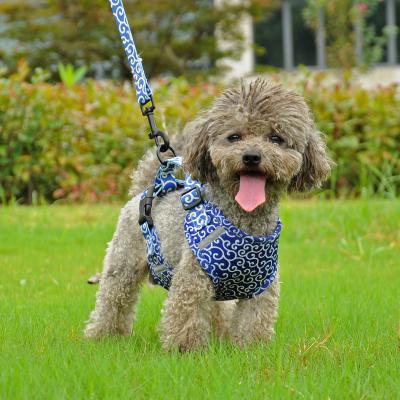 China Cute Breathable Mesh Air Cotton Pet Accessories Stocked Floral Dog Harness Vest Cat Leash Set for sale