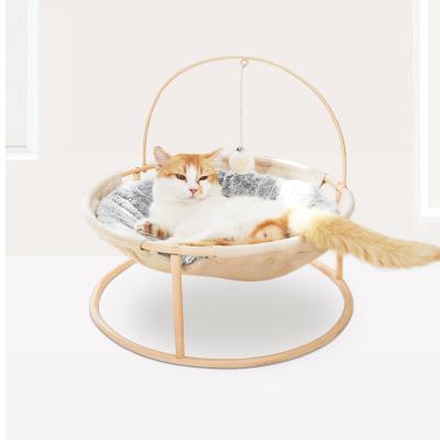 China Breathable Soft Plush Cat Hammock Detachable Pet Bed With Dangling Ball Removeable Folding Cat Chair House for sale