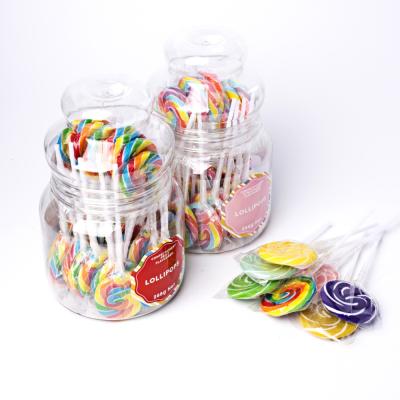 China Full Size Factory Custom Jar Packed 12G Swirly Lollipops Fruity Flavored In Hard Candies for sale