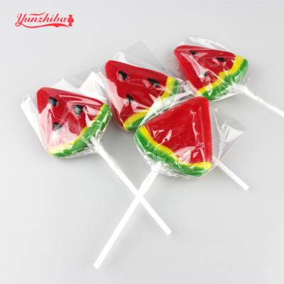 China Manufacturer Natural Direct Sale Fruity Flavored Watermelon Shaped Hard Candy Sweet Lollipops for sale