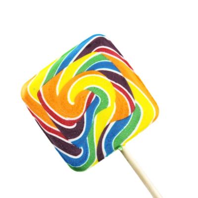 China Natural Manufacturer Direct Sale Square Shaped Large Flat Swirl Lollipops With Hard Candy Colors for sale