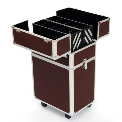 China Universal Wheels Rolling Wheeled Manicure Make Up Aluminum Nail Trolley Case for sale