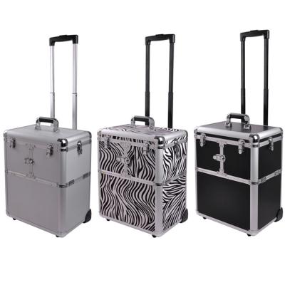 China Stylish Professional Aluminum Jewelry Tool Luggage Cosmetic Trolley Makeup Case for sale