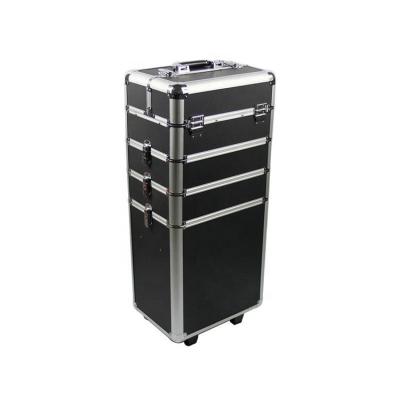 China Portable Bestselling 4 in 1 Rolling Professional Artist Aluminum Cosmetic Trolley Case Train with Rollers&Lock for sale