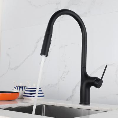 China Pull Out Matte Black Single Lever Pull Down Spray Spring Kitchen Sink Faucet With Faucet Hole Cover Kitchen Sink Faucet for sale