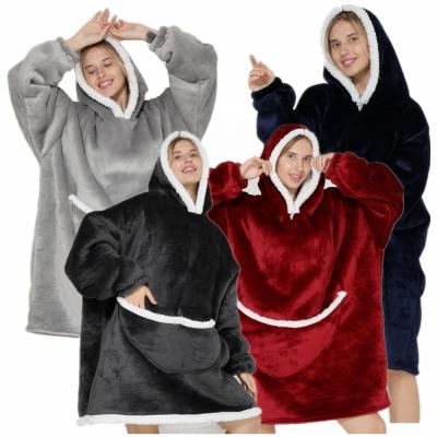 China new Anti-wrinkle soft flannel sherpa shear oversized warm passionate wearable hoodie blanket for home for sale