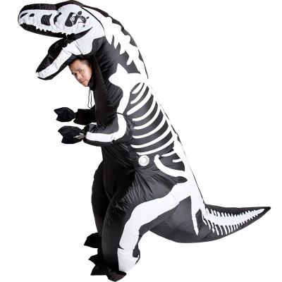 China 100% Inflatable New Pattern Polyester Funny Skeleton T-Rex Dinosaur Costume For Halloween One Size Black Adult Skeleton Dinosaur T-Rex Costume for sale