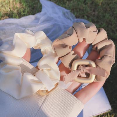 China Fashion Women Scrunchies Elegant Silk Skinny Korean Girls Elastic Wristbands Giant Rose Hair Tie Bands for sale