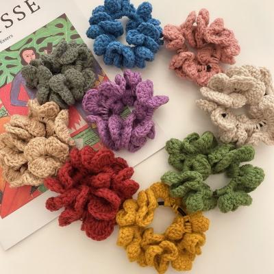 China European and American style soft fashionable handmade knitted elastic hair bands for girls flower scrunchies wool ties for sale