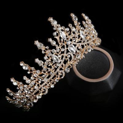 China New luxury elegant baroque crystal gold crystal headbands women tiara crown wedding pageant bling bridal wig for sale