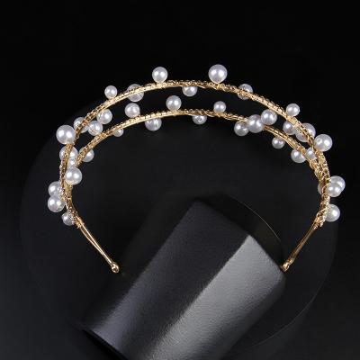 China Luxury Elegant Korean Women Rhinestone Natural Pearl Headbands Girls Wedding Elegant Hair Crown Accessory for sale