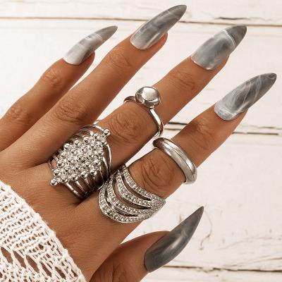 China BOHEMIA 4 Pcs / Set Fashion Big Silver Plated Exaggerated Rings Jewelry Unisex Womens Punk Knuckle Rings for sale