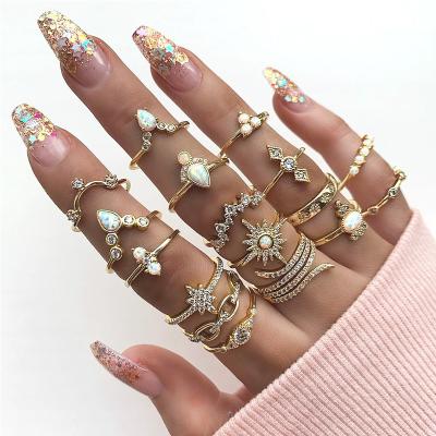 China FASHIONABLE 17PCS/SET Diamond Rings Set Zircon Rings Gold Women Crown Star Plated Wedding /party Combine Cocktail Plated Ring for sale