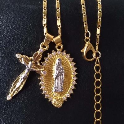 China Diamond Christian Jesus Cross Necklace Women Pendant Charm Chain Necklaces Gold Religious Metal Jewelry for sale