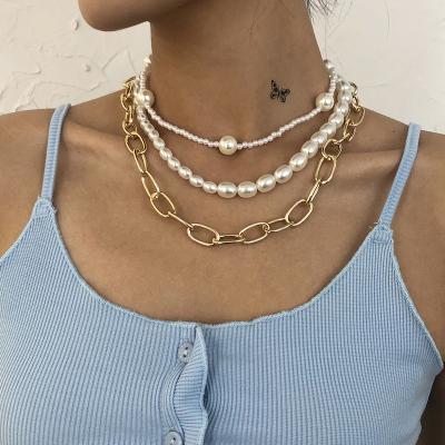 China BOHEMIA 3 PCs/set punk bead necklace multilayer gold chain link choker necklace for women for sale