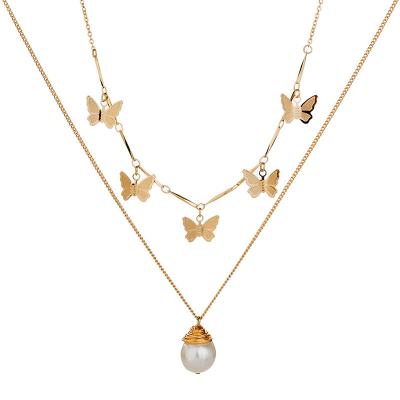 China Luxury BOHEMIA Natural Pearl Gold Butterfly Choker Necklace Jewelry Set For Women for sale