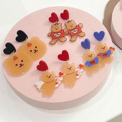 China Retro Cute Teddy Bear Earrings Kids Girls Heart Bear Stud Earrings Korean Colorful Gummy Cartoon Jewelry FASHIONABLE for sale