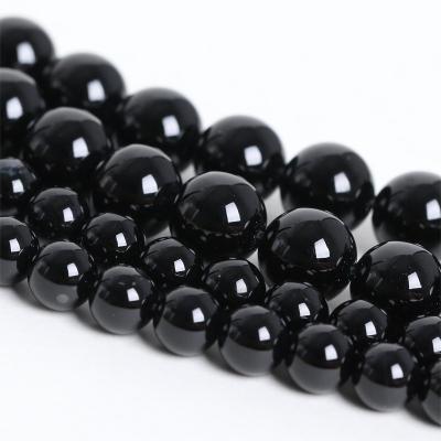 China Wholesale Natural Crystal Gemstone Loose Beads Black Agate Beads forJewelry Making for sale