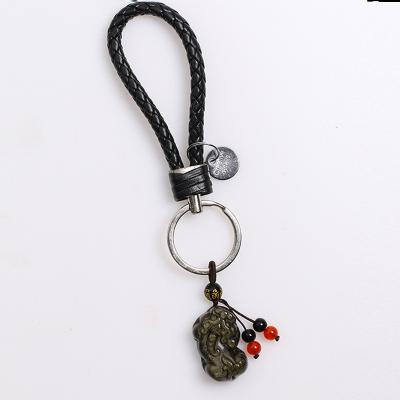 China China Manufacturers Wholesale Crystals Keychain Obsidian Gold Pixiu A Mythical Wild Animal For Women Men for sale