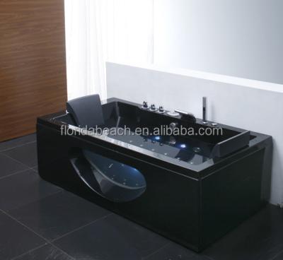 China Black Skirt One Person Acrylic Massage Bathtub Indoor Three Side Whirlpool Bathtub for sale